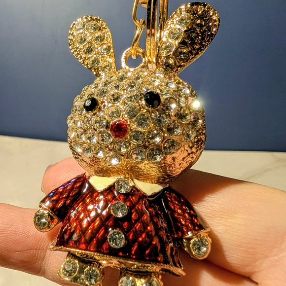 Sparkle Bunny Red & Gold Keychain/ Bag Charm Body & Head Move - Picture 2 of 5